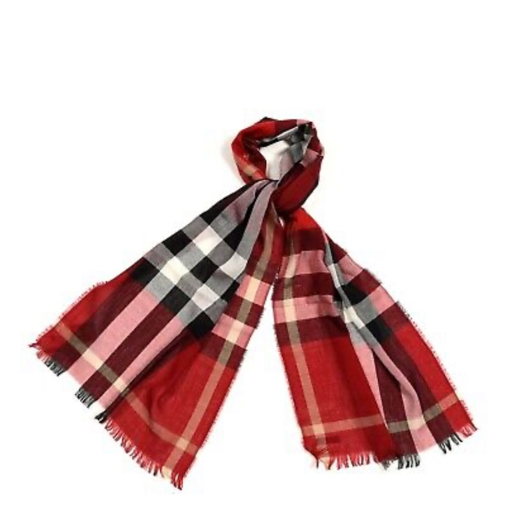 BURBERRY Wool Cashmere Unisex Check Fringe Scarf